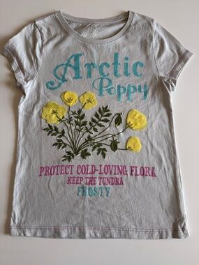 Peek Light Grey Tee with Yellow Poppy Appliqués and Glittery Turquoise Text